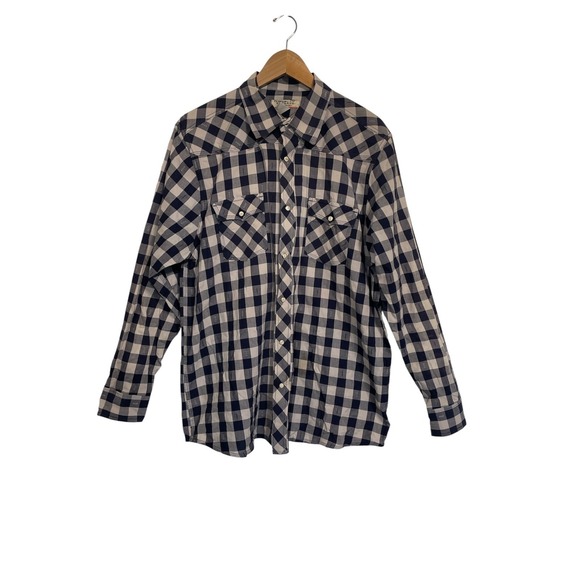Route 66 Other - Route 66 Western Shirt Men XL Blue Cream Pearl Snap Buffalo Plaid Long Sleeve